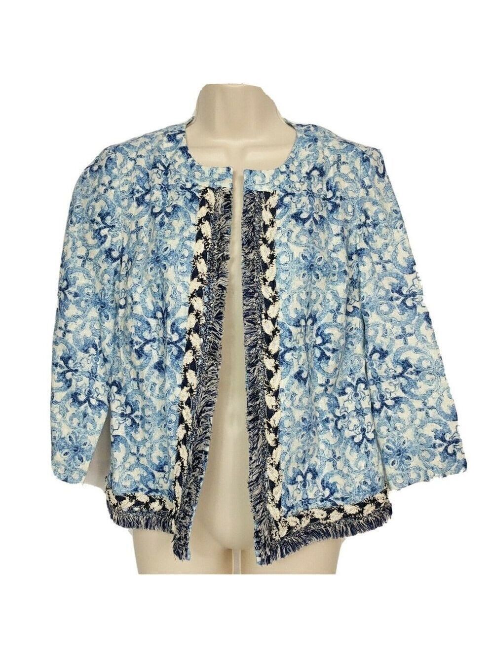 Chicos Blue White Geometric Blazer Size XS 00